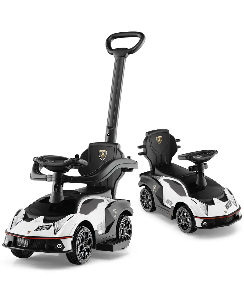 3-in-1 Licensed Lamborghini Ride on Push Car with Handle Guardrail-White - White - Push & Pedal Ride On Toys
