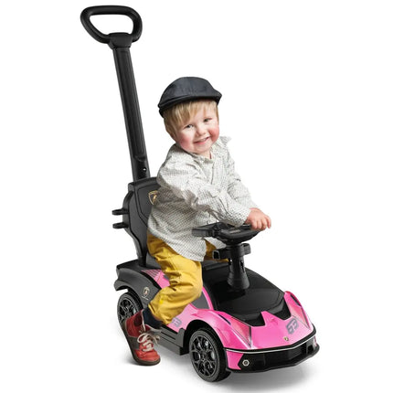 3 - in - 1 Licensed Lamborghini Ride on Push Car with Handle Guardrail - Pink - Oasis Home Essentials