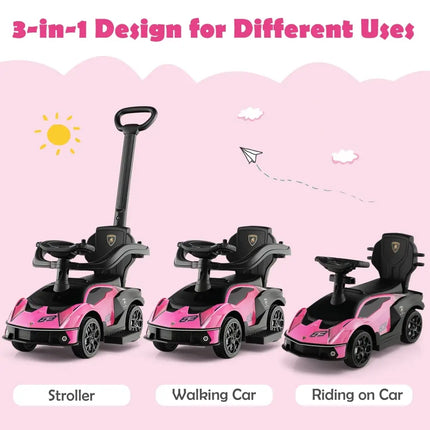 3 - in - 1 Licensed Lamborghini Ride on Push Car with Handle Guardrail - Pink - Oasis Home Essentials