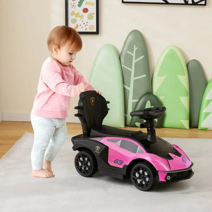 3 - in - 1 Licensed Lamborghini Ride on Push Car with Handle Guardrail - Pink - Oasis Home Essentials