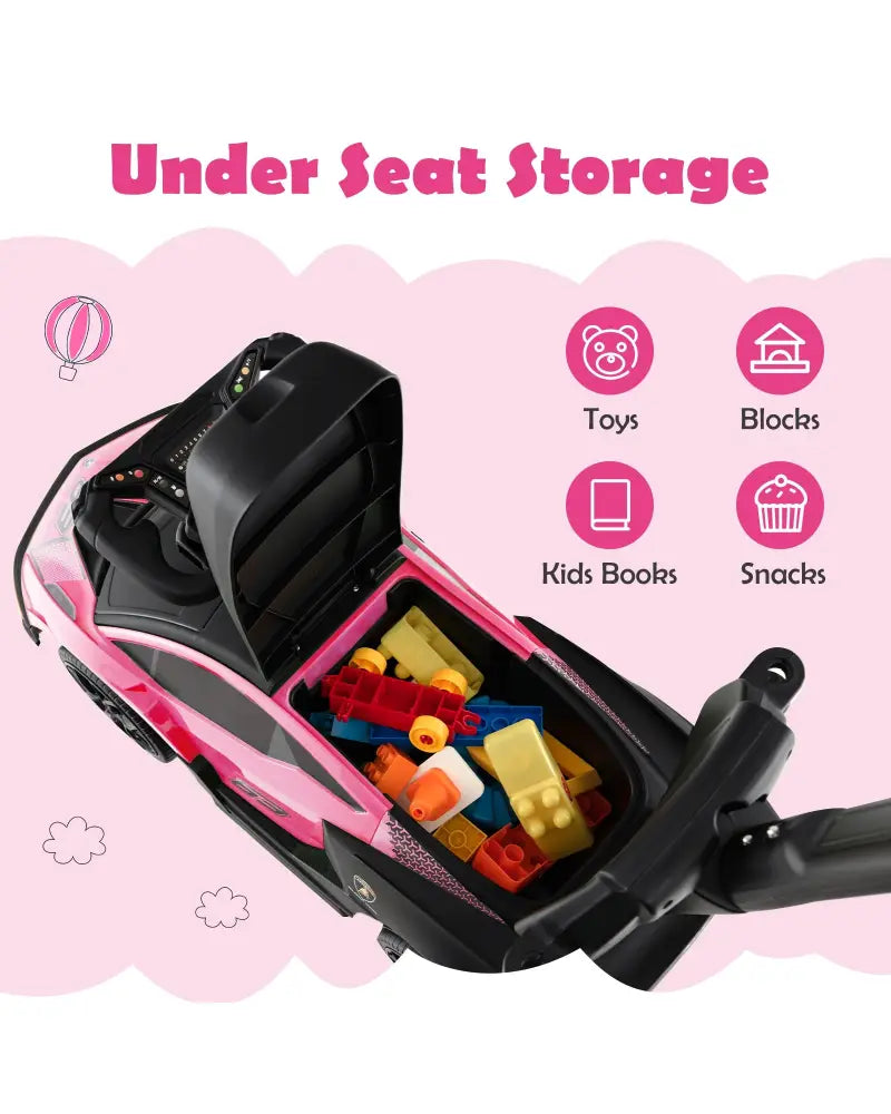 3-in-1 Licensed Lamborghini Ride on Push Car with Handle Guardrail-Pink - Pink - Push & Pedal Ride On Toys