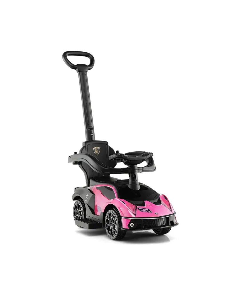 3-in-1 Licensed Lamborghini Ride on Push Car with Handle Guardrail-Pink - Pink - Push & Pedal Ride On Toys