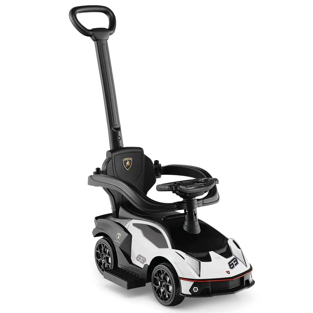 3-in-1 Licensed Lamborghini Ride on Push Car with Handle Guardrail-White - White - Push & Pedal Ride On Toys