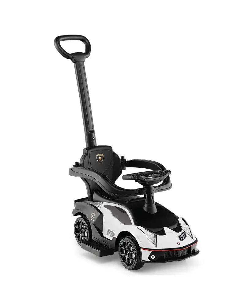 3-in-1 Licensed Lamborghini Ride on Push Car with Handle Guardrail-White - White - Push & Pedal Ride On Toys