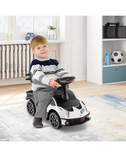 3-in-1 Licensed Lamborghini Ride on Push Car with Handle Guardrail-White - White - Push & Pedal Ride On Toys