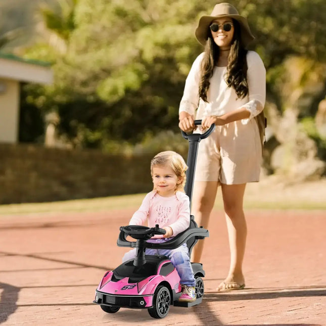 3 - in - 1 Licensed Lamborghini Ride on Push Car with Handle Guardrail - Pink - Oasis Home Essentials