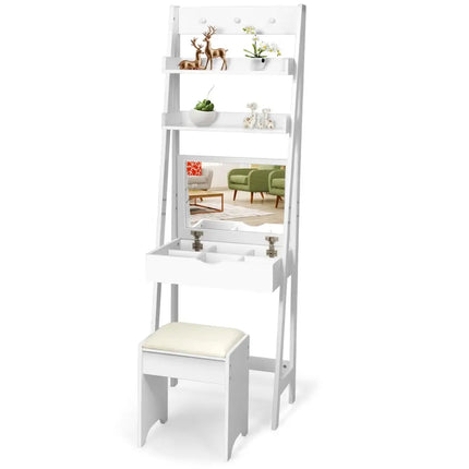 3-in-1 Modern Shelf Vanity Set with Flip Top Mirror and 6 Makeup Organizers - White - Makeup Vanities