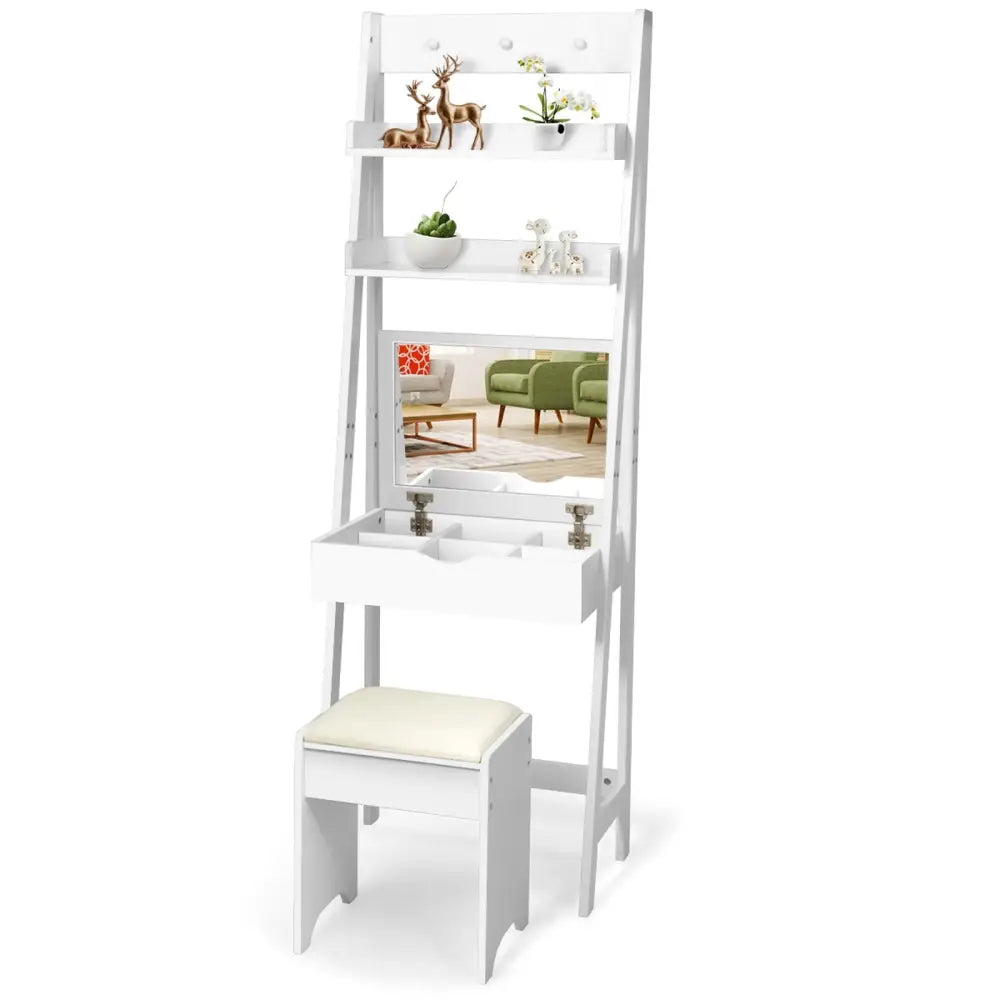 3-in-1 Modern Shelf Vanity Set with Flip Top Mirror and 6 Makeup Organizers - White - Makeup Vanities