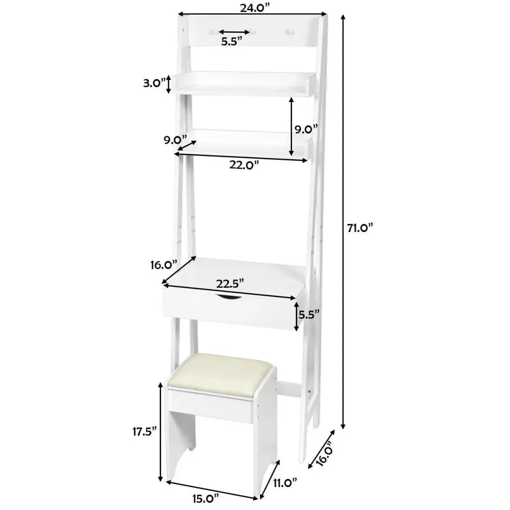 3-in-1 Modern Shelf Vanity Set with Flip Top Mirror and 6 Makeup Organizers - White - Makeup Vanities