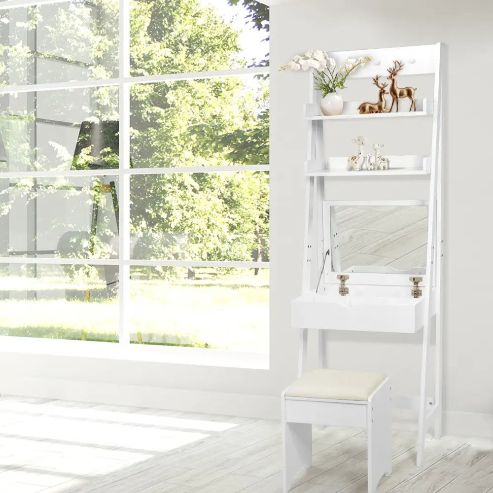 3-in-1 Modern Shelf Vanity Set with Flip Top Mirror and 6 Makeup Organizers - White - Makeup Vanities