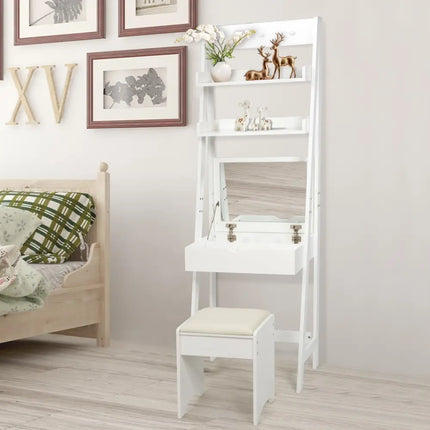 3-in-1 Modern Shelf Vanity Set with Flip Top Mirror and 6 Makeup Organizers - White - Makeup Vanities