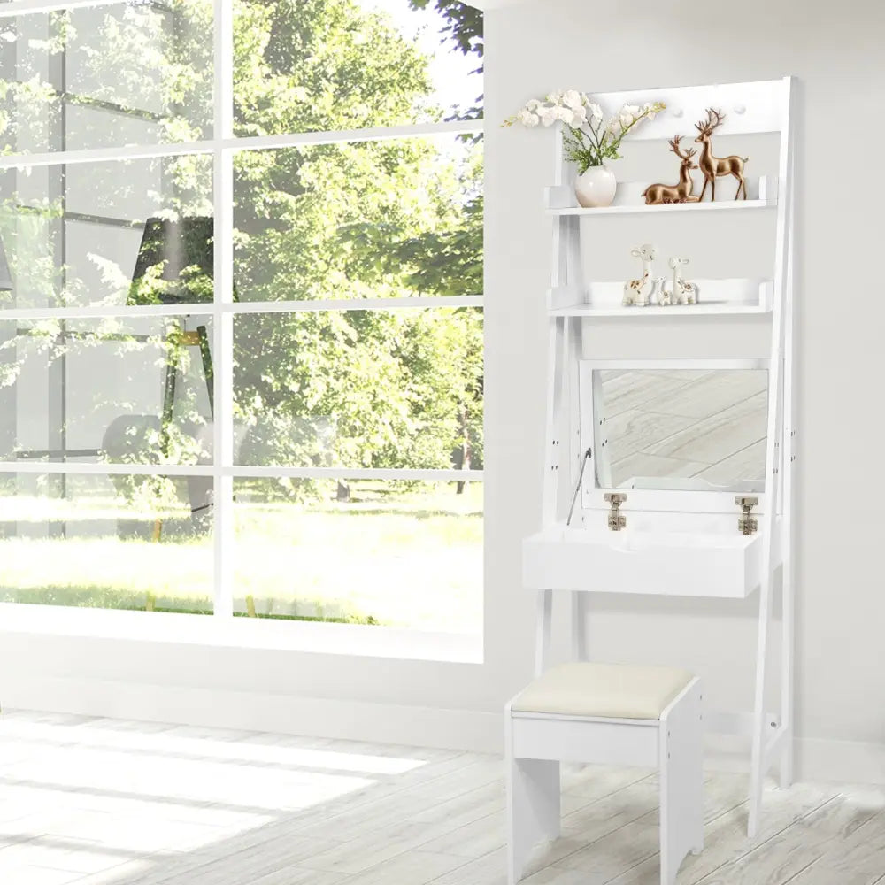 3-in-1 Modern Shelf Vanity Set with Flip Top Mirror and 6 Makeup Organizers - White - Makeup Vanities