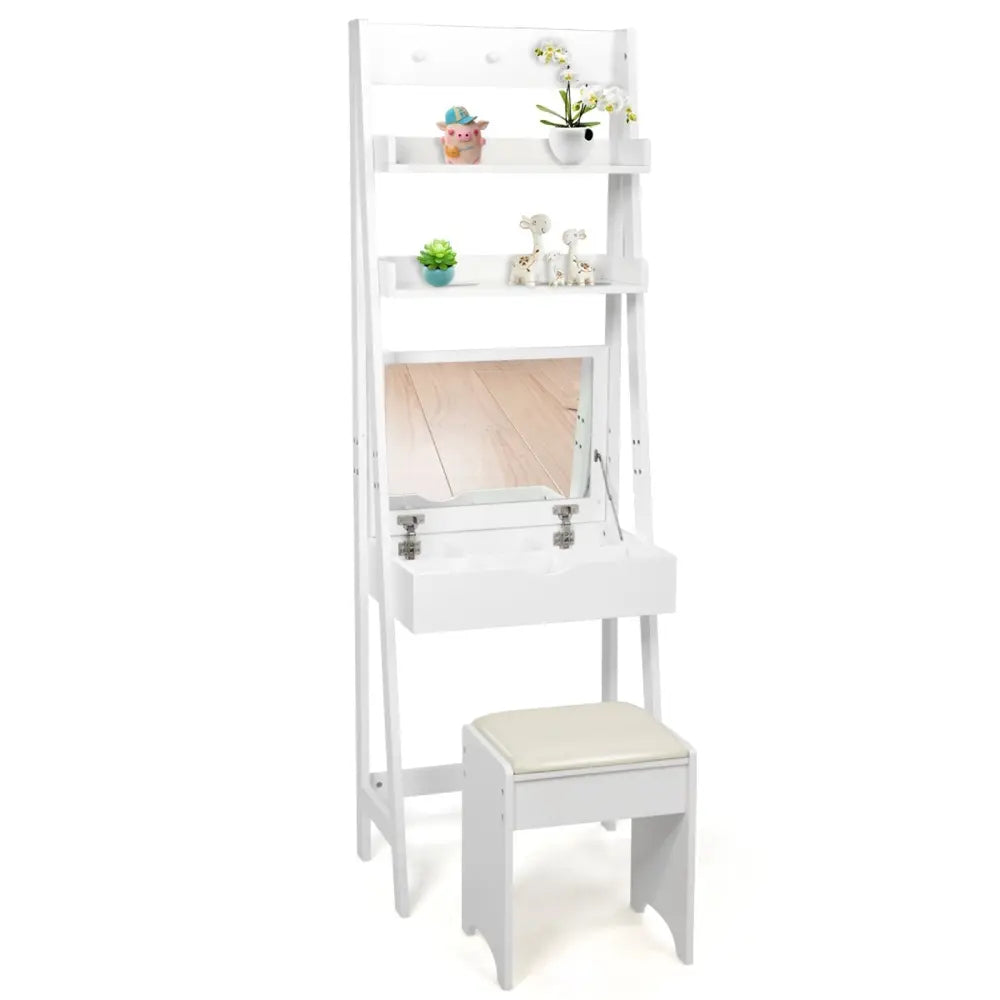 3-in-1 Modern Shelf Vanity Set with Flip Top Mirror and 6 Makeup Organizers - White - Makeup Vanities