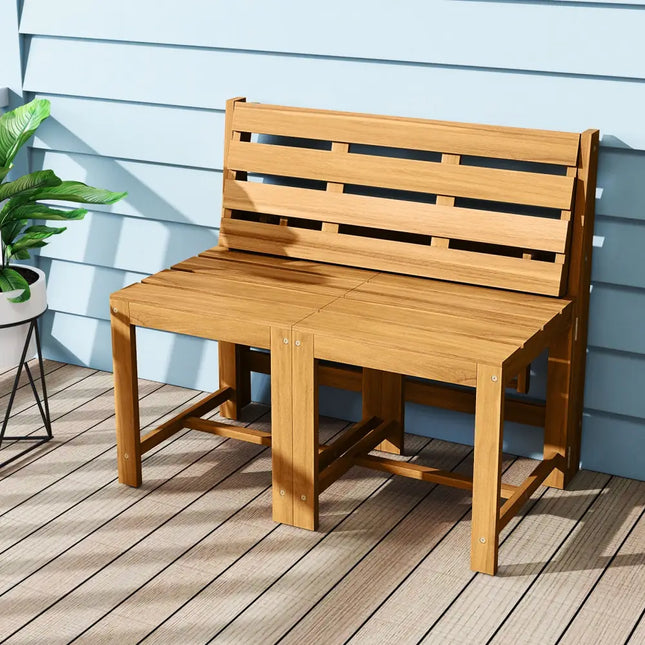 3-in-1 Outdoor Acacia Wood Loveseat Bench Furniture with Slatted Seat - Outdoor Benches