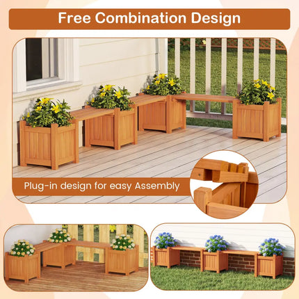 3-in-1 Outdoor Planter Box with Bench 2-Person Outdoor Bench with 2 Side Garden Beds-Orange - Orange - Raised Garden