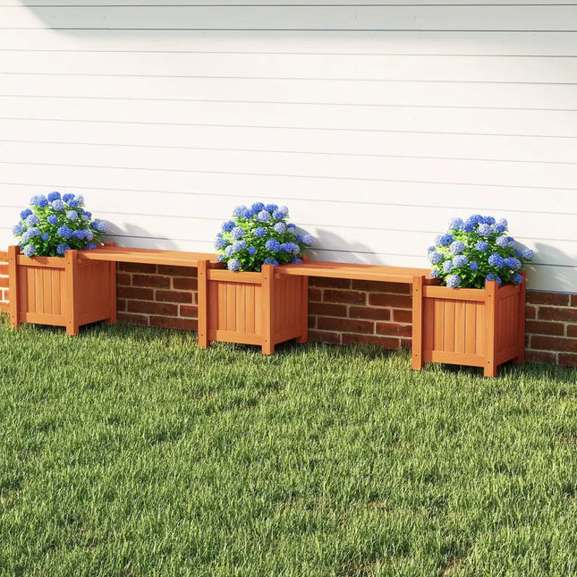 3-in-1 Outdoor Planter Box with Bench 2-Person Outdoor Bench with 2 Side Garden Beds-Orange - Orange - Raised Garden