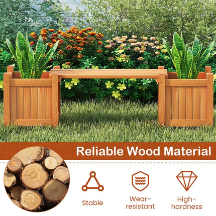 3-in-1 Outdoor Planter Box with Bench 2-Person Outdoor Bench with 2 Side Garden Beds-Orange - Orange - Raised Garden