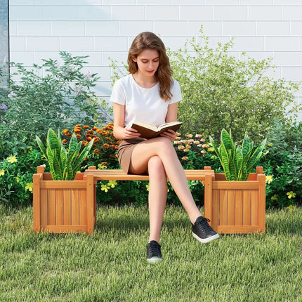 3-in-1 Outdoor Planter Box with Bench 2-Person Outdoor Bench with 2 Side Garden Beds-Orange - Orange - Raised Garden