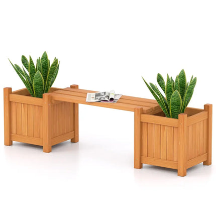 3-in-1 Outdoor Planter Box with Bench 2-Person Outdoor Bench with 2 Side Garden Beds-Orange - Orange - Raised Garden