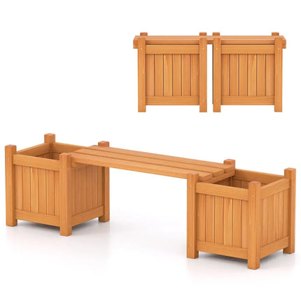 3-in-1 Outdoor Planter Box with Bench 2-Person Outdoor Bench with 2 Side Garden Beds-Orange - Orange - Raised Garden
