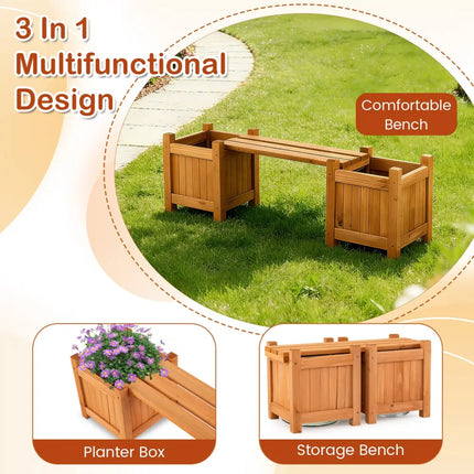 3-in-1 Outdoor Planter Box with Bench 2-Person Outdoor Bench with 2 Side Garden Beds-Orange - Orange - Raised Garden