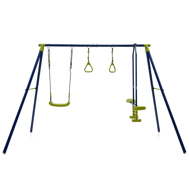 3-in-1 Outdoor Swing Set for Kids Aged 3 to 10 - Blue - Swing & Playsets