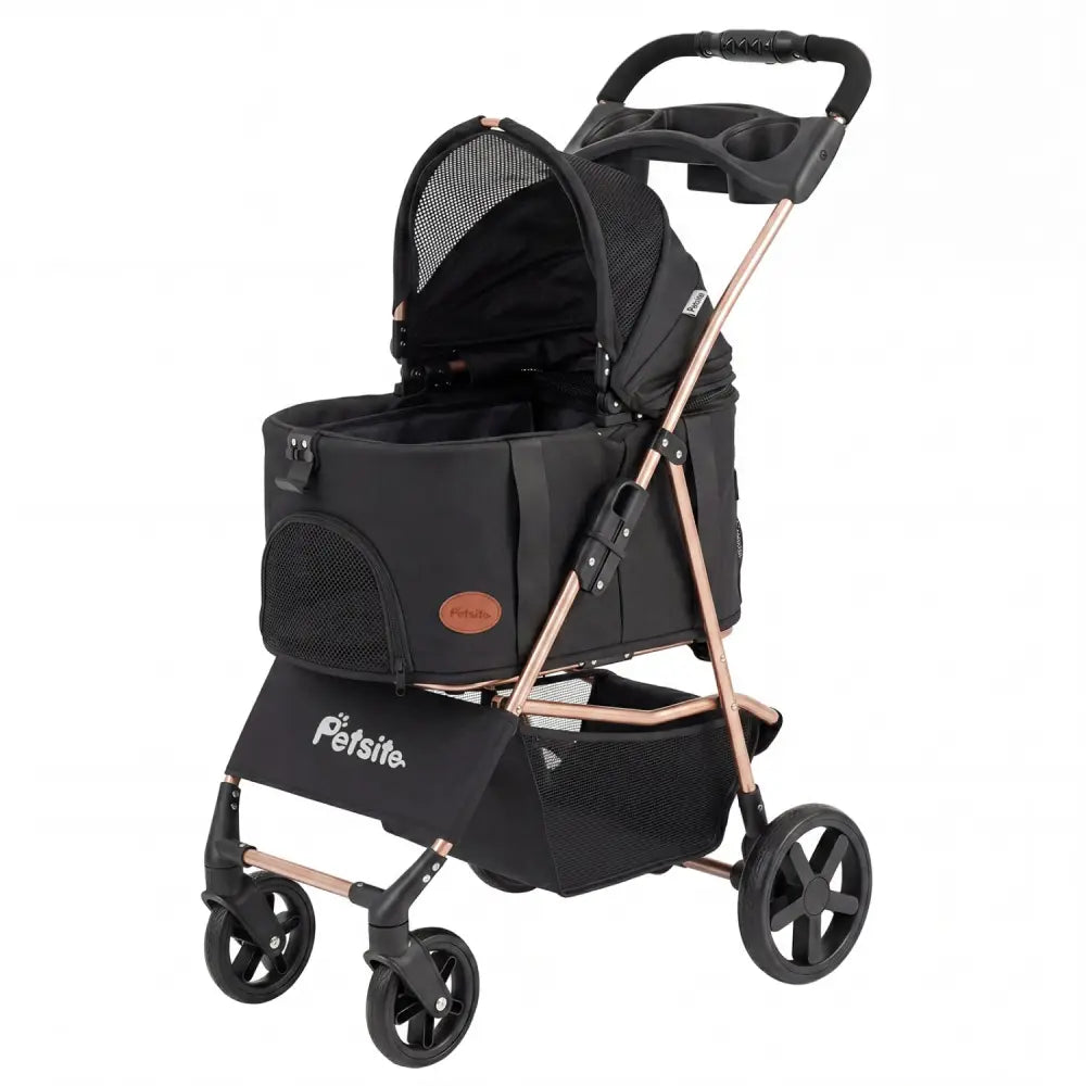 3-in-1 Pet Stroller for Small Medium Dogs Foldable with Detachable Carrier-Black - Black - Dog Supplies