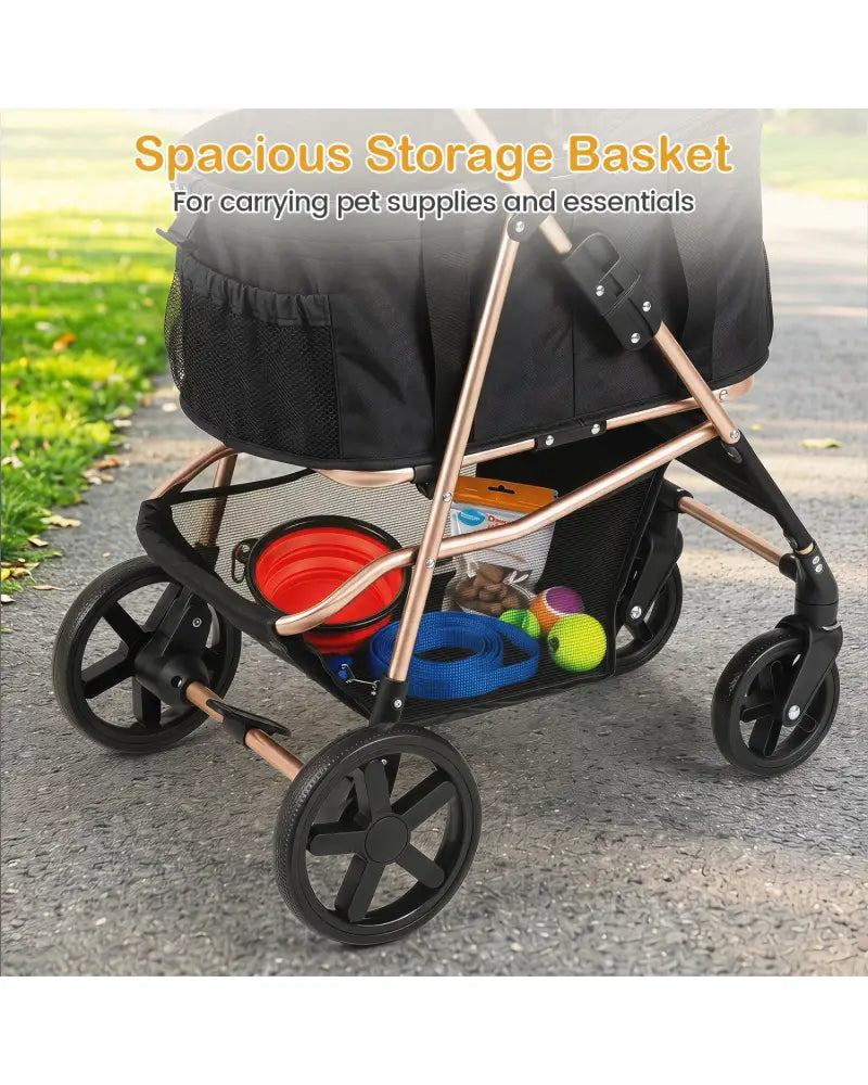 3-in-1 Pet Stroller for Small Medium Dogs Foldable with Detachable Carrier-Black - Black - Dog Supplies