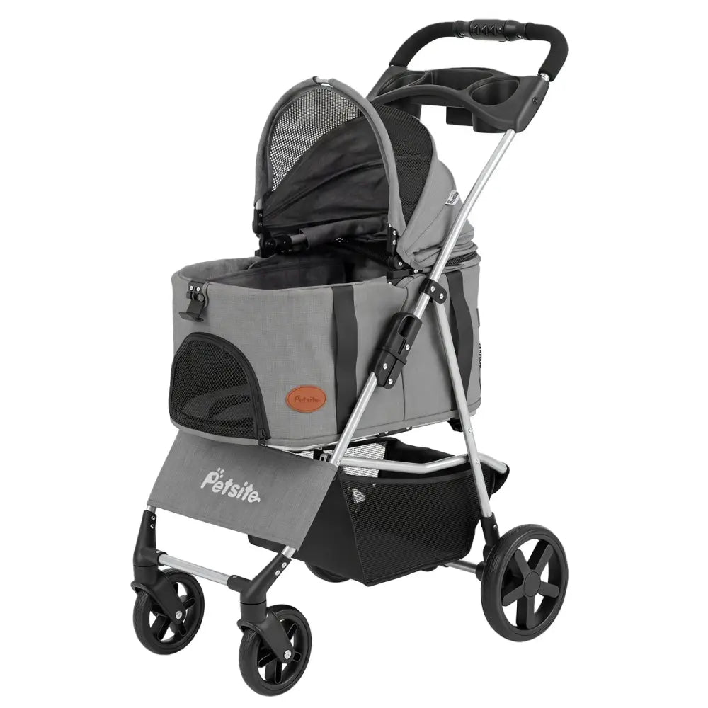 3-in-1 Pet Stroller for Small Medium Dogs Foldable with Detachable Carrier-Gray - Gray - Dog Supplies