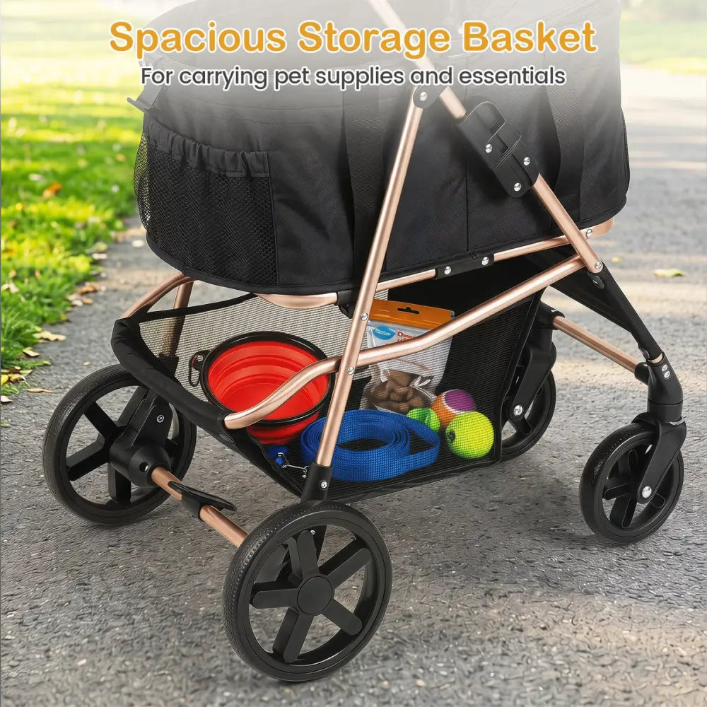 3-in-1 Pet Stroller for Small Medium Dogs Foldable with Detachable Carrier-Black - Black - Dog Supplies