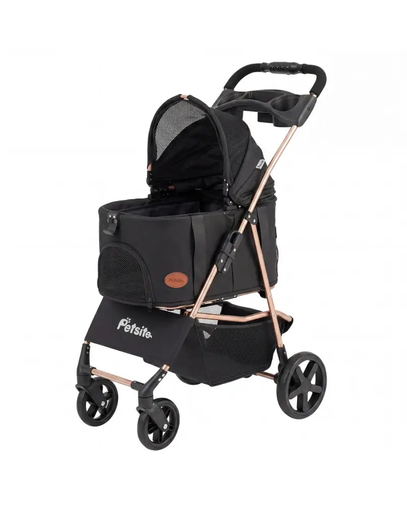 3-in-1 Pet Stroller for Small Medium Dogs Foldable with Detachable Carrier-Black - Black - Dog Supplies