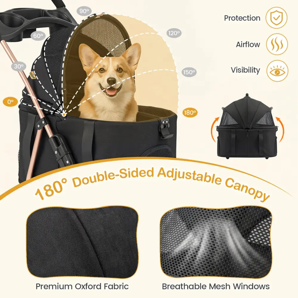 3-in-1 Pet Stroller for Small Medium Dogs Foldable with Detachable Carrier-Black - Black - Dog Supplies