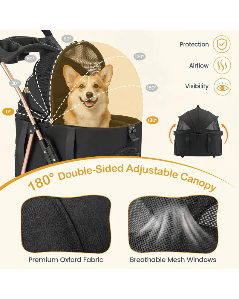 3-in-1 Pet Stroller for Small Medium Dogs Foldable with Detachable Carrier-Black - Black - Dog Supplies