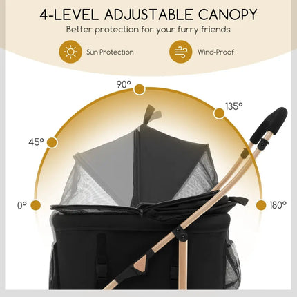 3 - In - 1 Pet Stroller with Removable Car Seat Carrier - Black - Oasis Home Essentials