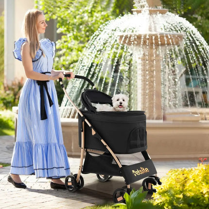 3 - In - 1 Pet Stroller with Removable Car Seat Carrier - Black - Oasis Home Essentials