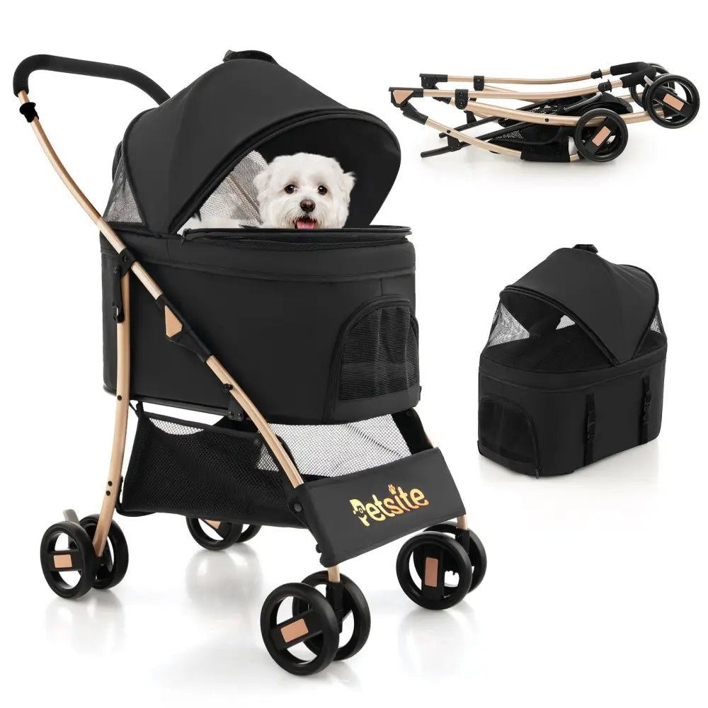 3-In-1 Pet Stroller with Removable Car Seat Carrier-Black - Black - Dog Supplies