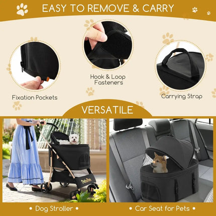 3 - In - 1 Pet Stroller with Removable Car Seat Carrier - Black - Oasis Home Essentials