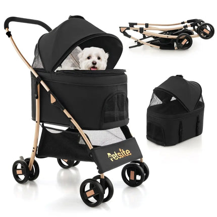 3 - In - 1 Pet Stroller with Removable Car Seat Carrier - Black - Oasis Home Essentials