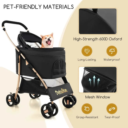 3 - In - 1 Pet Stroller with Removable Car Seat Carrier - Black - Oasis Home Essentials