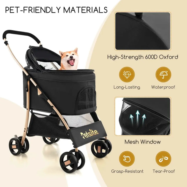 3 - In - 1 Pet Stroller with Removable Car Seat Carrier - Black - Oasis Home Essentials