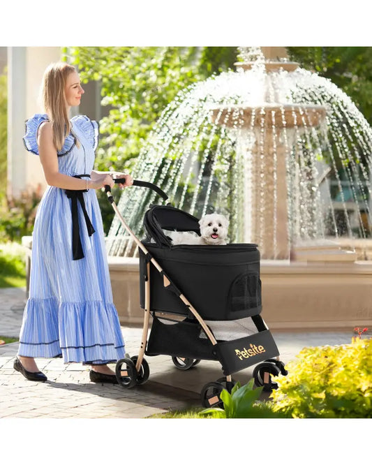 3-In-1 Pet Stroller with Removable Car Seat Carrier-Black - Black - Dog Supplies