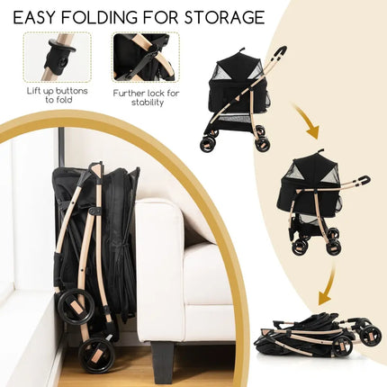 3 - In - 1 Pet Stroller with Removable Car Seat Carrier - Black - Oasis Home Essentials
