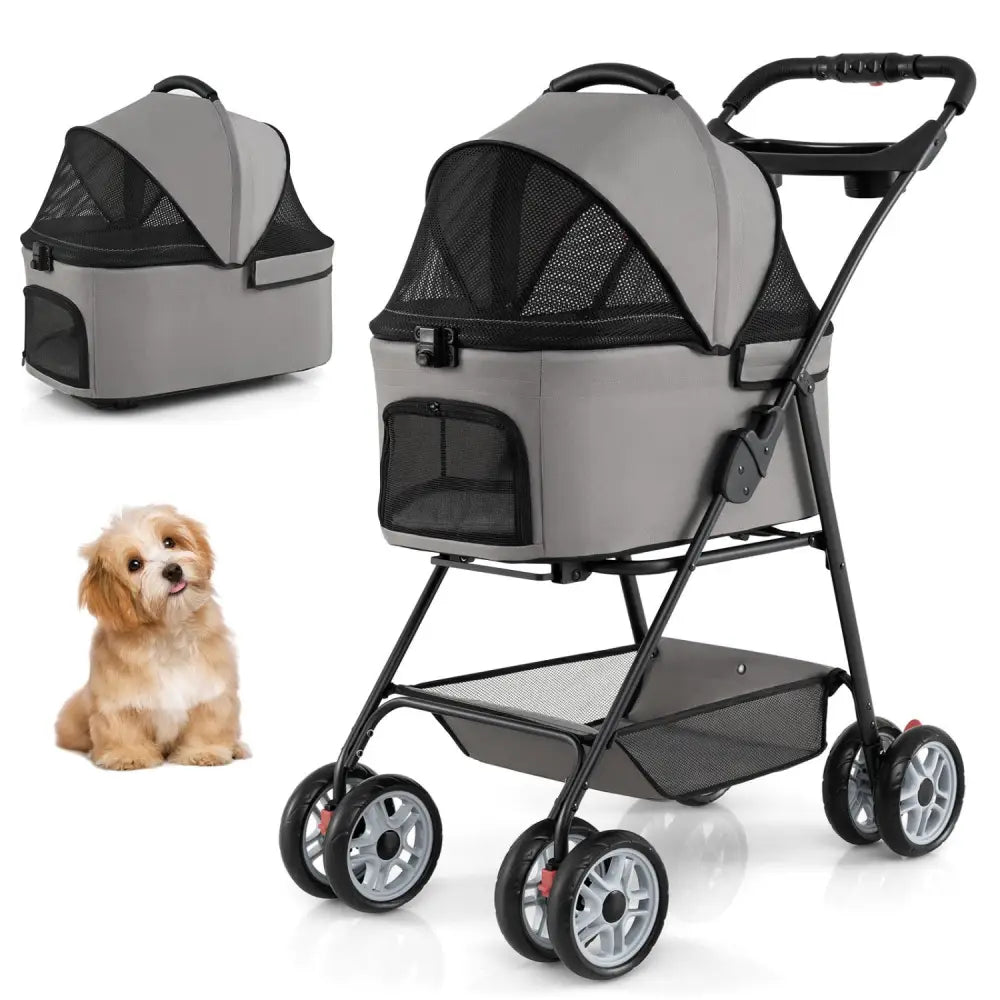 3 in 1 Pet Stroller with Removable Carrier up to 33 lbs-Gray - Gray - Dog Supplies