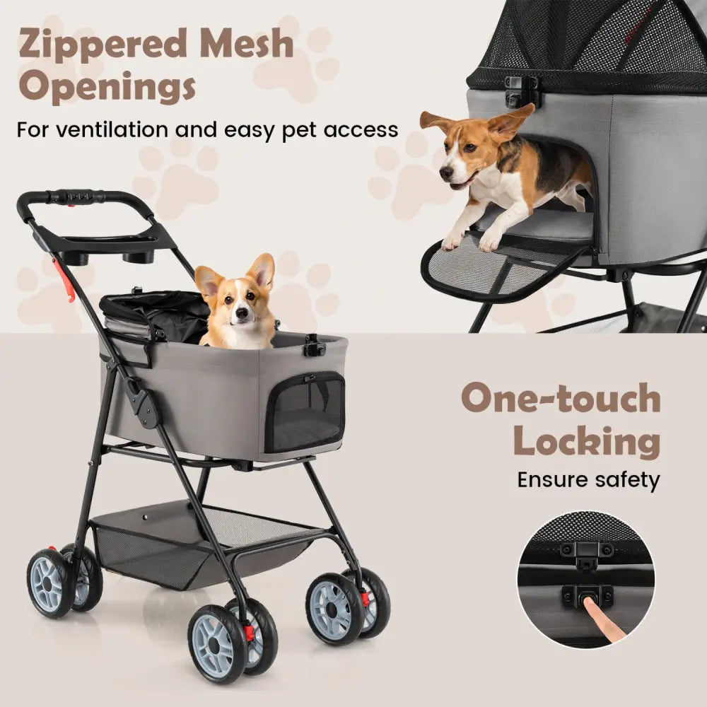 3 in 1 Pet Stroller with Removable Carrier up to 33 lbs-Gray - Gray - Dog Supplies