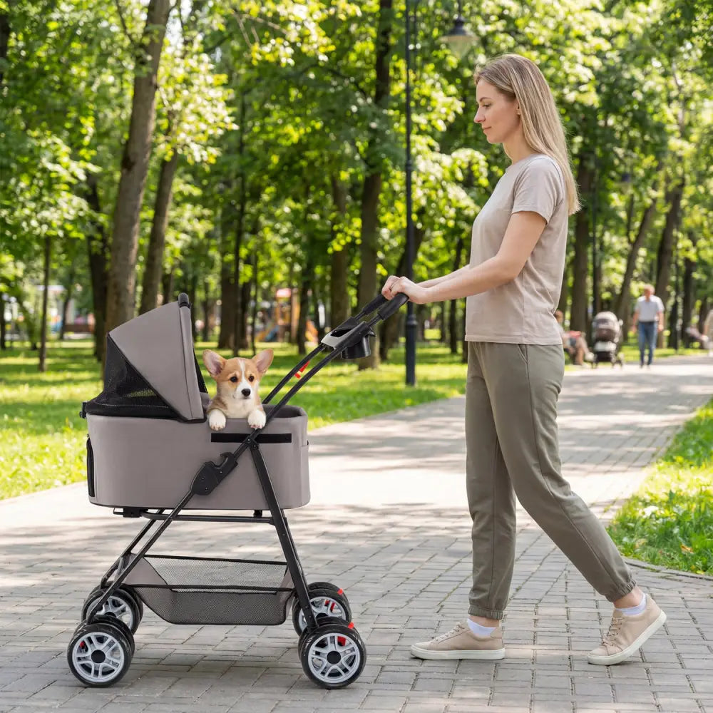 3 in 1 Pet Stroller with Removable Carrier up to 33 lbs-Gray - Gray - Dog Supplies