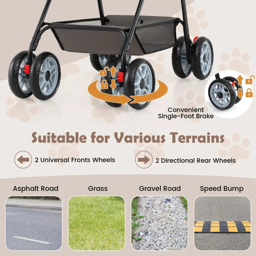 3 in 1 Pet Stroller with Removable Carrier up to 33 lbs-Gray - Gray - Dog Supplies