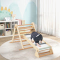 3-in-1 Pikler Triangle Climbing Set Kids Foldable Montessori Toys with Ramp-Natural - Natural - Climbers & Slides