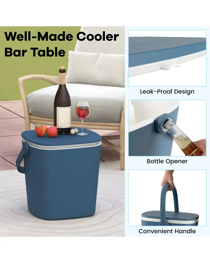 3-in-1 Portable Cooler Bar Table with Bottle Opener and Lift Top Lid for Camping Poolside-Blue - Blue - Coolers