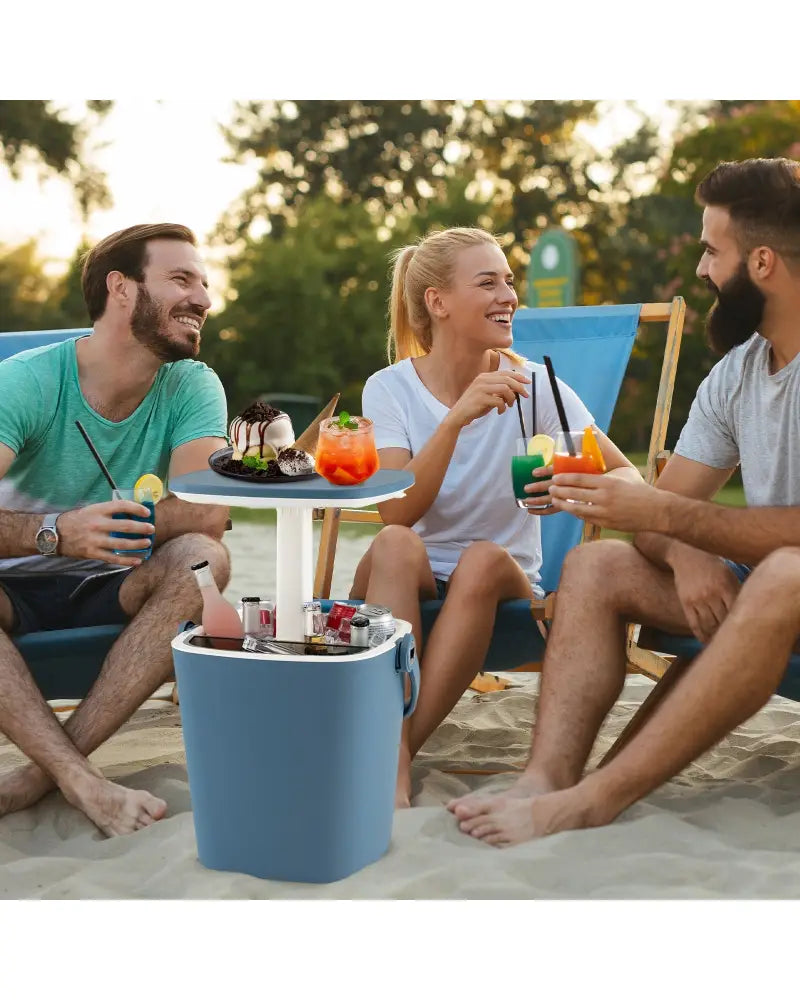 3-in-1 Portable Cooler Bar Table with Bottle Opener and Lift Top Lid for Camping Poolside-Blue - Blue - Coolers