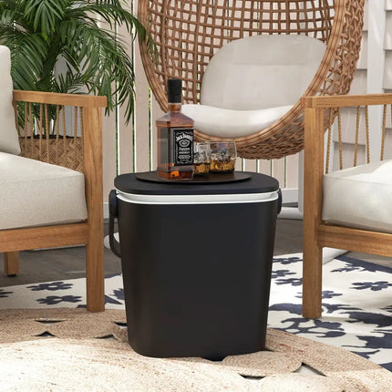 3-in-1 Portable Cooler Bar Table with Bottle Opener and Lift Top Lid for Camping Poolside-Black - Black - Coolers